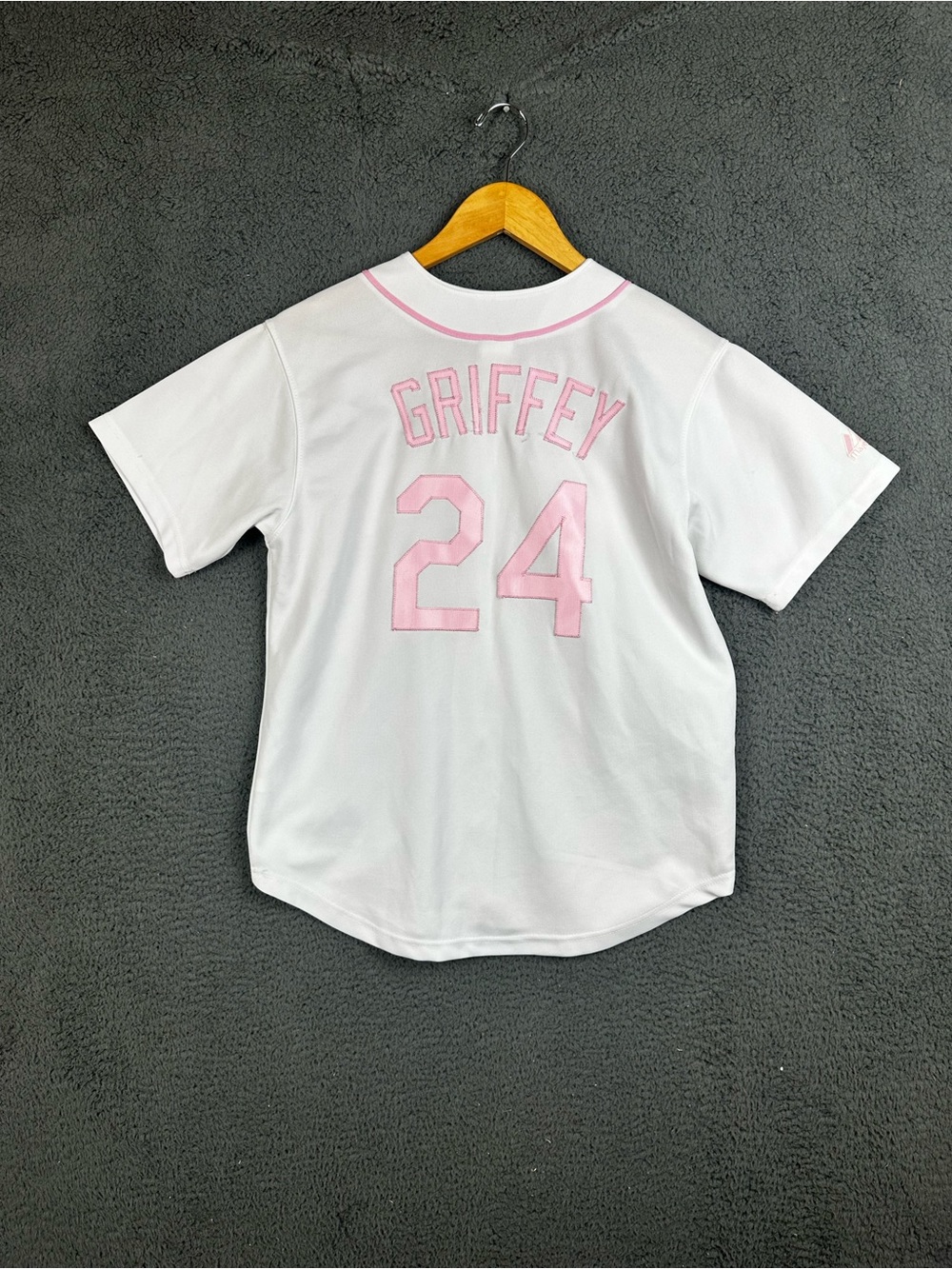 Majestic Seattle Mariners Ken Griffey Jr 24 Jersey White Pink Stitched Women 16